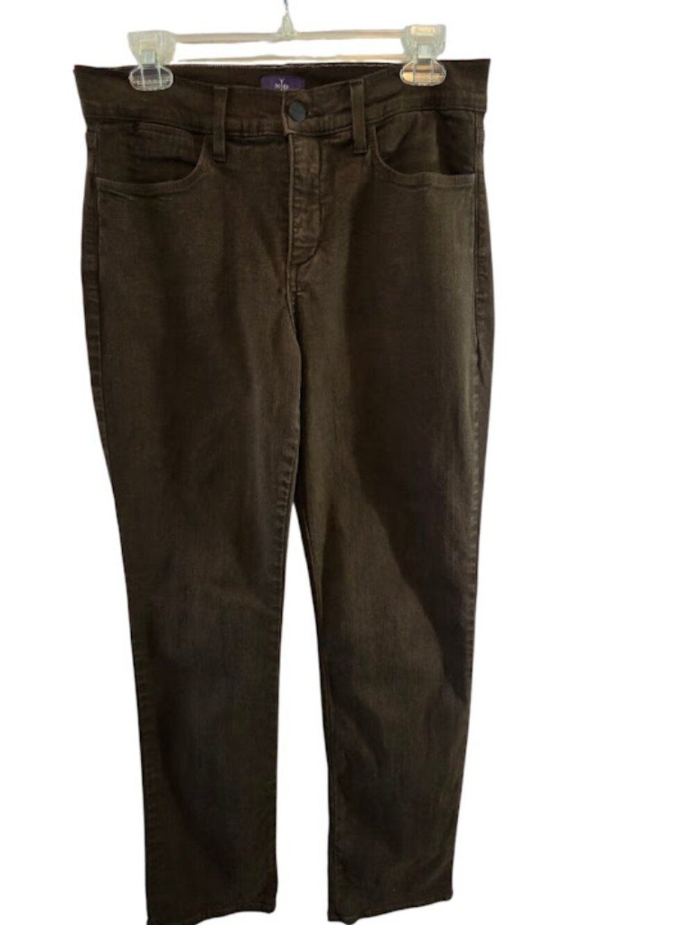 COTTON BLEND NYDJ BROWN SIZE 10 BACK POCKET EMBELLISHMENT STRAIGHT LEG